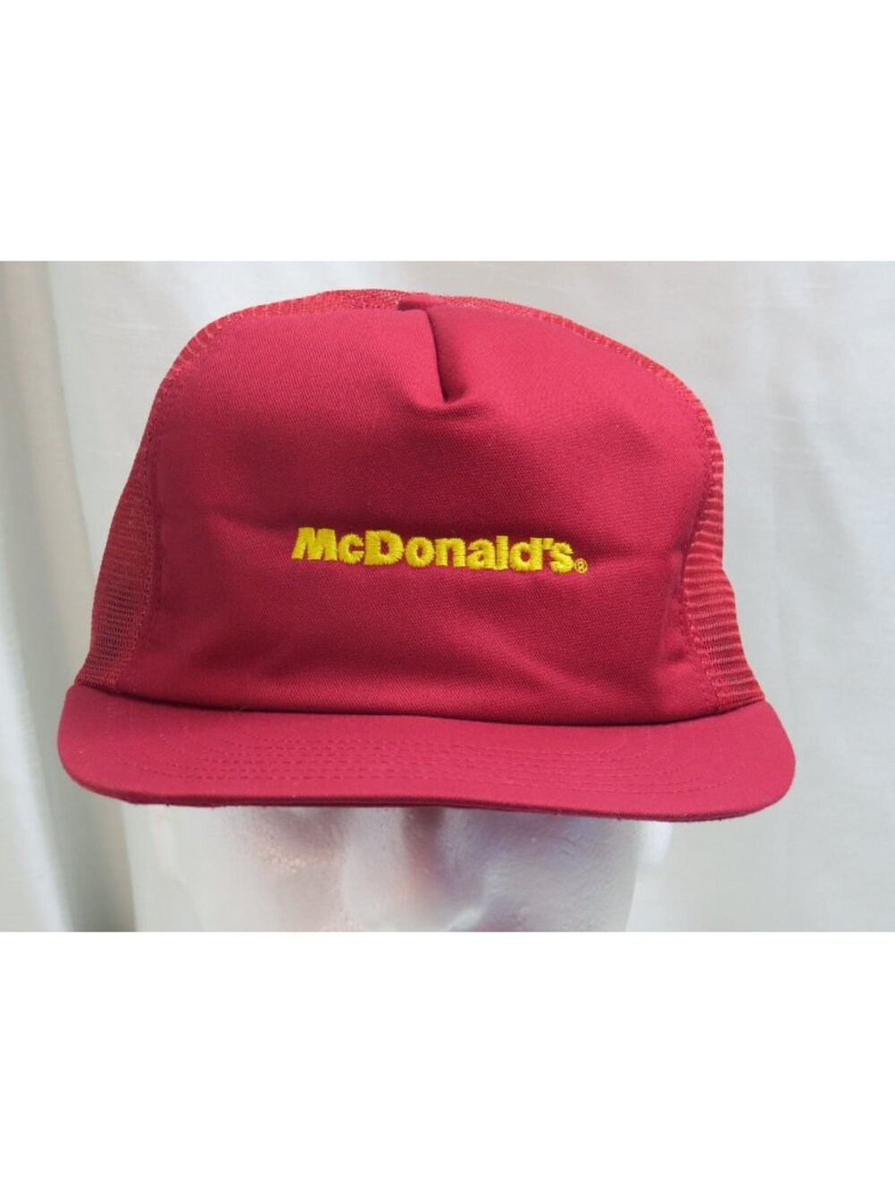 Vintage 1986 McDonalds Employee Uniform Trucker Hat Snapback Red Cap Made in USA
